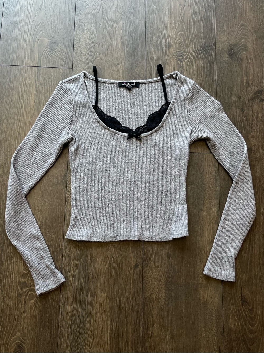 Mixed Thread Ribbed Long Sleeve Top